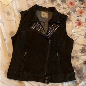 Black Denim Jean Motorcycle Style studded Vest